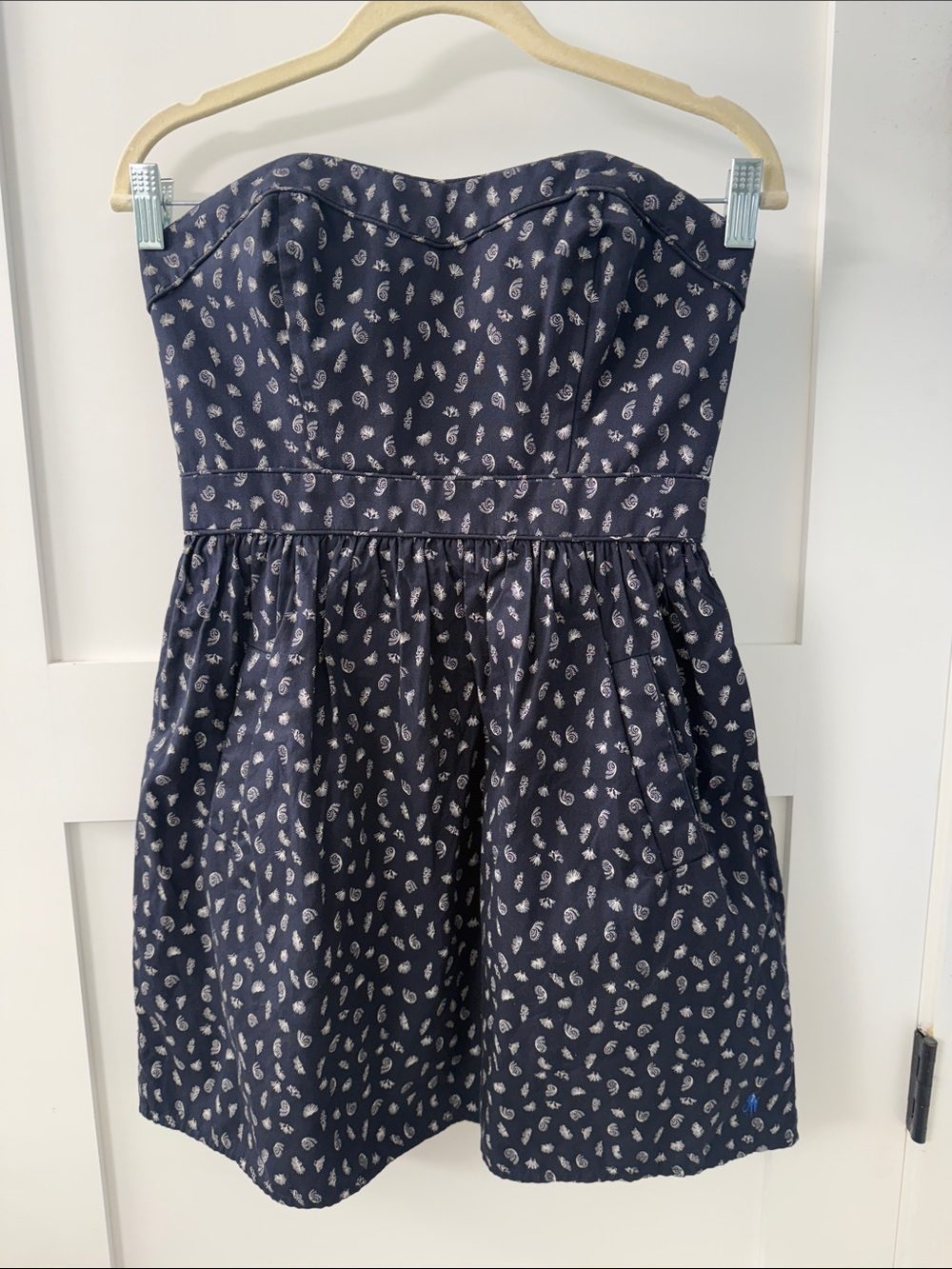 Jack Wills Navy Strapless Dress with White Paisley Motif